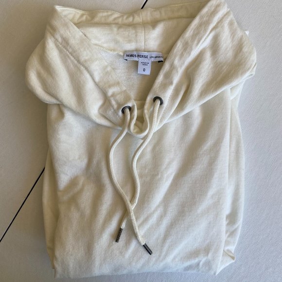 James Perse White Drawstring Funnel-Neck Hooded Sweatshirt Size 0 - Picture 1 of 10